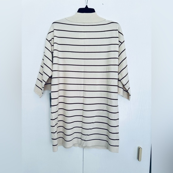 Max Studio Johnny collar striped knit dress color off white caramel small - Picture 11 of 13